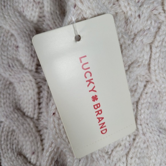 Lucky Brand Mens Cable Knit Crewneck Sweater Tofu Cream Speckled L S761-0018 NEW - Picture 2 of 14